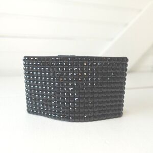 New Y2K Black Rhinestone Chunky Wrap Cuff Bracelet Wide Silver Magnet Clasp